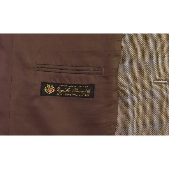 John W Nordstrom Loro Piana Brown Blue Windowpane Wool Silk Sportcoat Blazer 42L - Picture 8 of 9